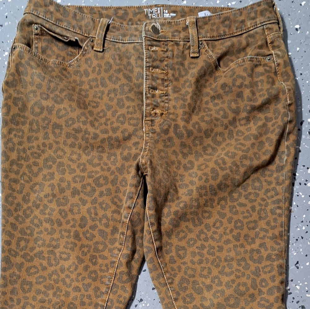 Leopard print high rise denim jeans